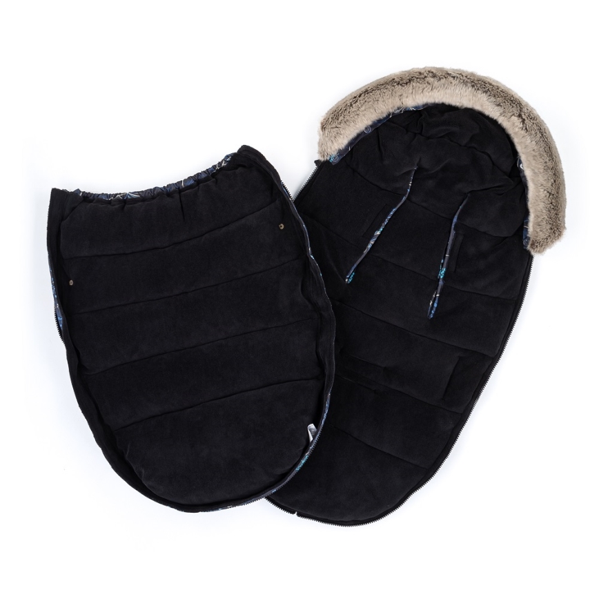 PETITE&MARS - SET Sacco a pelo per bambini 4 in 1 COMFY Stylish Beauty + manopole per passeggino FURRY Forever Black