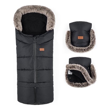 PETITE&MARS - Set sacco nanna 4 in 1 ARCTIC + manopole per passeggino FURRY Forever Black