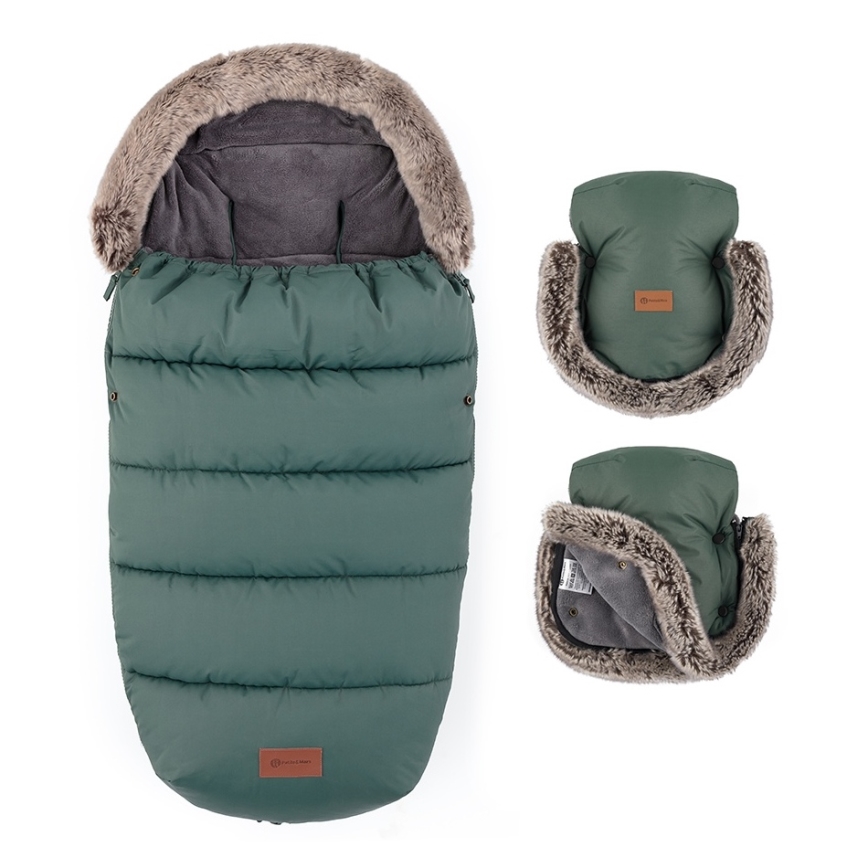 PETITE&MARS - SET Sacco nanna per bambini 4 in 1 COMFY + muffole per passeggino FURRY Khaki