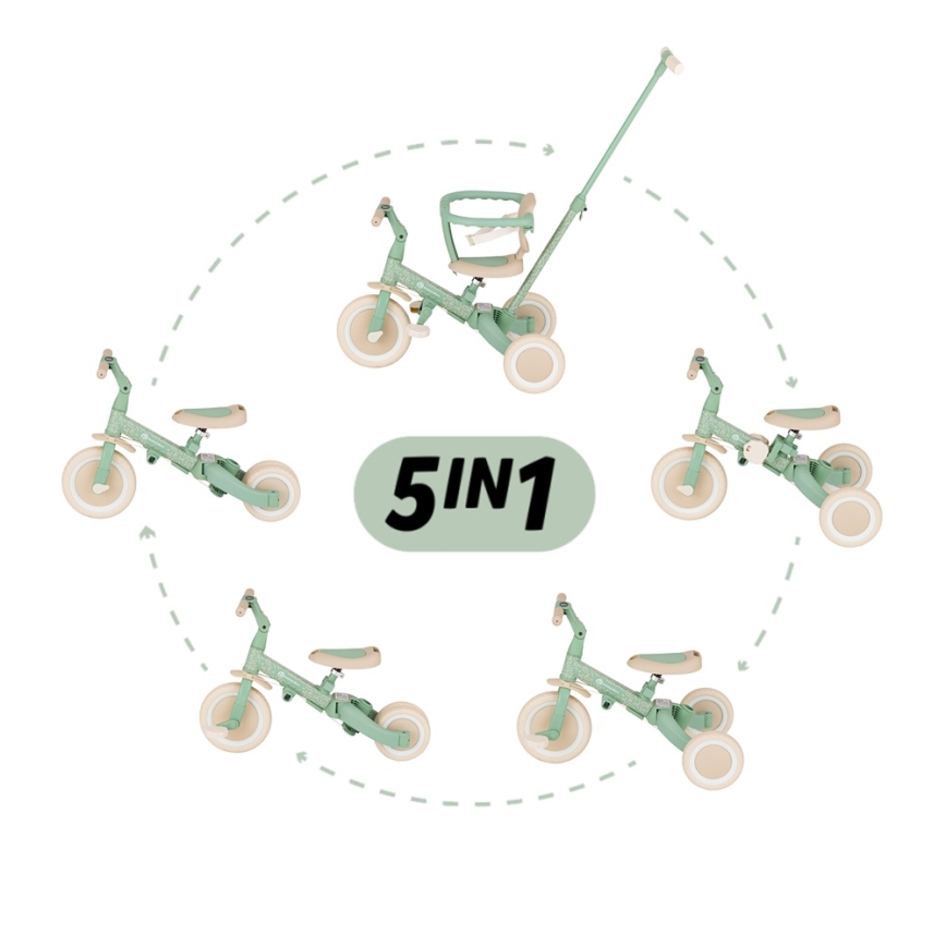 PETITE&MARS - Triciclo 5 in 1 per bambini TURBO LIMITED Verde Twist