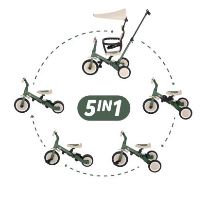 PETITE&MARS - Triciclo 5 in 1 per bambini TURBO PLUS Misty Green