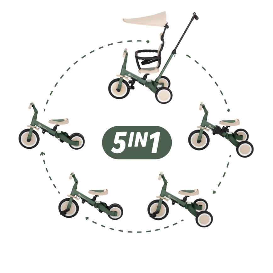 PETITE&MARS - Triciclo 5 in 1 per bambini TURBO PLUS Misty Green