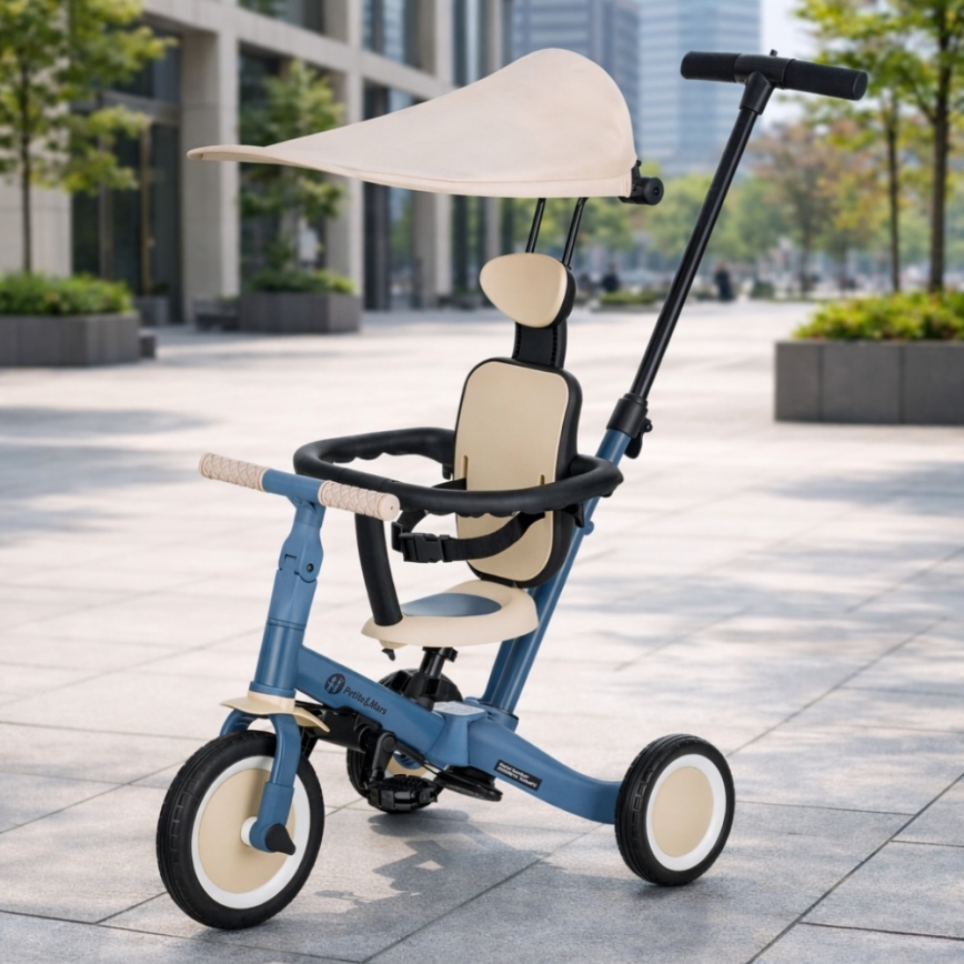 PETITE&MARS - Triciclo per bambini 5 in 1 TURBO PLUS Blu Oceano