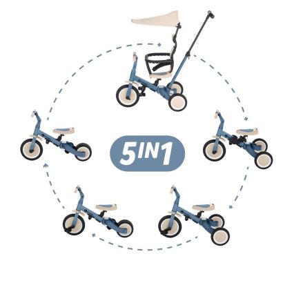 PETITE&MARS - Triciclo per bambini 5 in 1 TURBO PLUS Blu Oceano