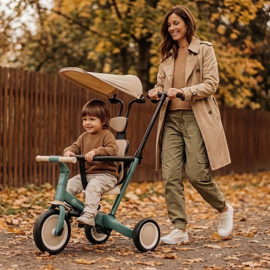 PETITE&MARS - Triciclo per bambini 5 in 1 TURBO PLUS Misty Green