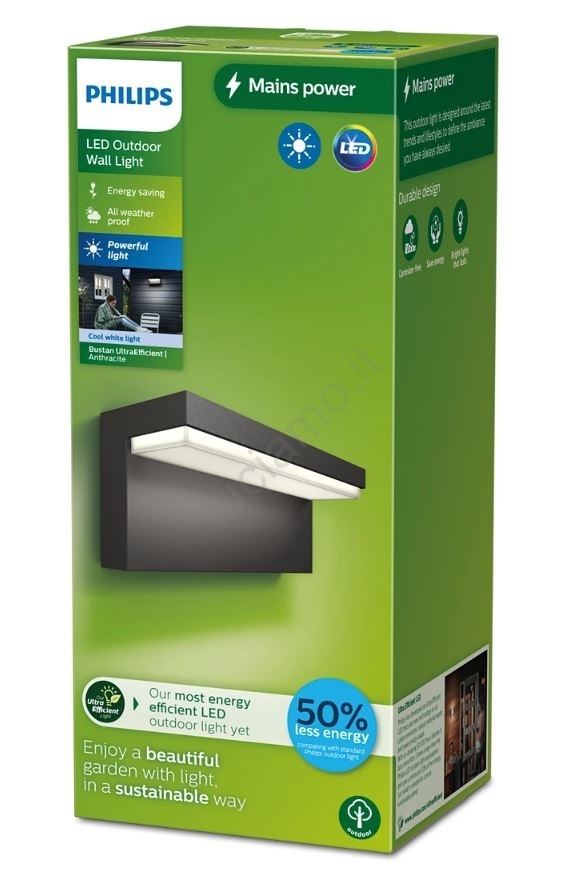 Philips Bustan Lampada Da Parete LED Esterno - Grigio Scuro, 4000K, Senza Sensore, Classe Energetica F