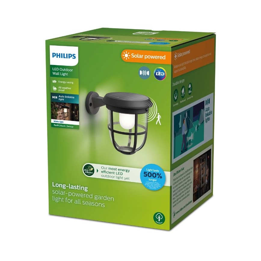 Philips - Applique a LED solare con sensore RADII LED/1,3W/3,7V 2000 mAh 3000K IP44
