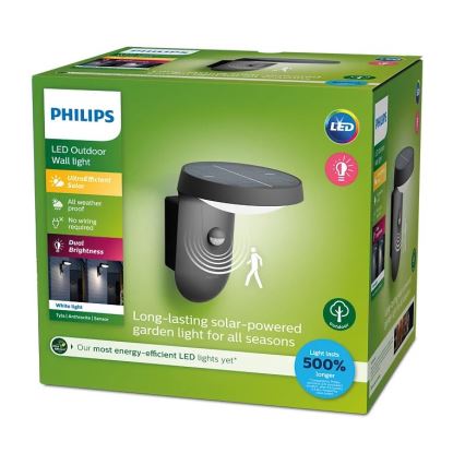 Philips - LED Applique solare con sensore di movimento e crepuscolare LED/1,2W/4V 1800 mAh 3000K IP44