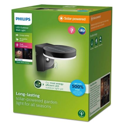 Philips - LED Applique solare con sensore di movimento e crepuscolare ZONAL LED/1,3W/3,7V 2500 mAh IP44