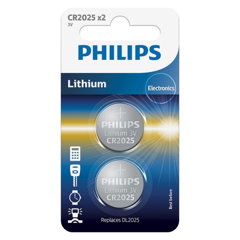 Philips CR2025P2/01B - 2 pz Batteria a bottone al Litio  CR2025 MINICELLS 3V