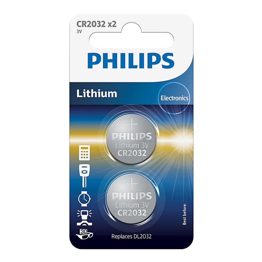 Philips CR2032P2/01B - 2 pz Batteria a bottone al litio CR2032 MINICELLS 3V 240mAh