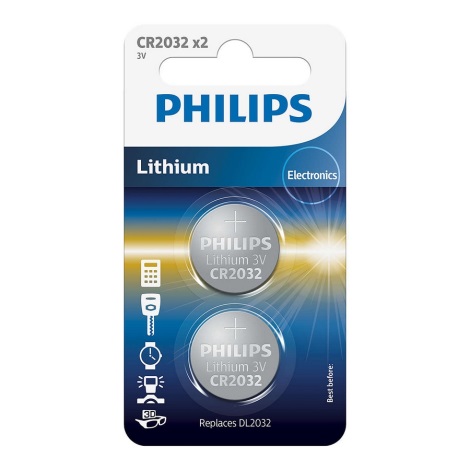 Philips CR2032P2/01B - 2 pz Batteria a bottone al litio CR2032 MINICELLS 3V