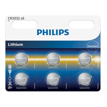 Philips CR2032P6/01B - 6 pezzi Batteria a bottone al litio CR2032 MINICELLS 3V 240mAh
