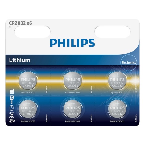 Philips CR2032P6/01B - 6 pz Batteria a bottone al litio CR2032 MINICELLS 3V
