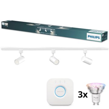 Philips - Faretti LED RGBW dimmerabili per sistema a binario EASYLINK HUE 3xGU10/4,7W/230V 2200-6500K 1 m bianco + Hue Bridge