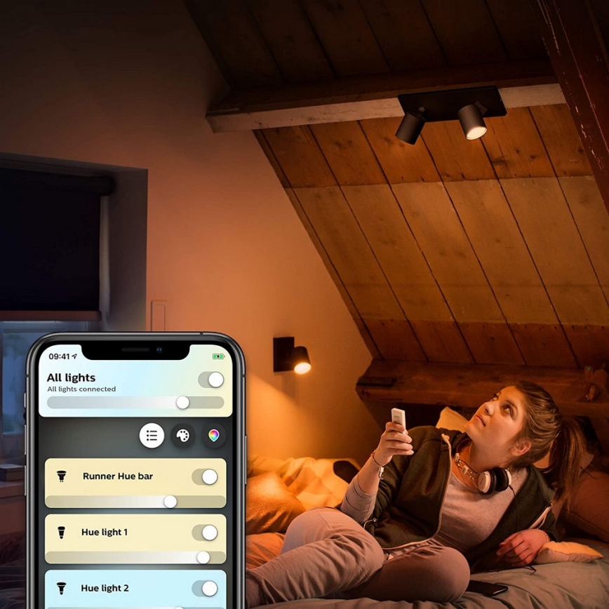 Philips - Faretto LED dimmerabile Hue RUNNER 2xGU10/4,2W/230V 2200-6500K + telecomando nero