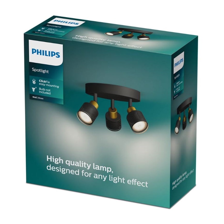 Philips - Faretto NIALL 3xGU10/5W/230V nero/ottone