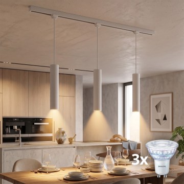 Philips - Lampada a sospensione LED dimmerabile con cavo per sistema a binario EASYLINK, 3x GU10/7W/230V, 2200-2700K, 1 m, bianco