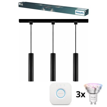 Philips - Lampada a sospensione LED RGBW dimmerabile con cavo per sistema a binario EASYLINK HUE 3x GU10/4,7W/230V 2200-6500K 1 m nero + Hue Bridge