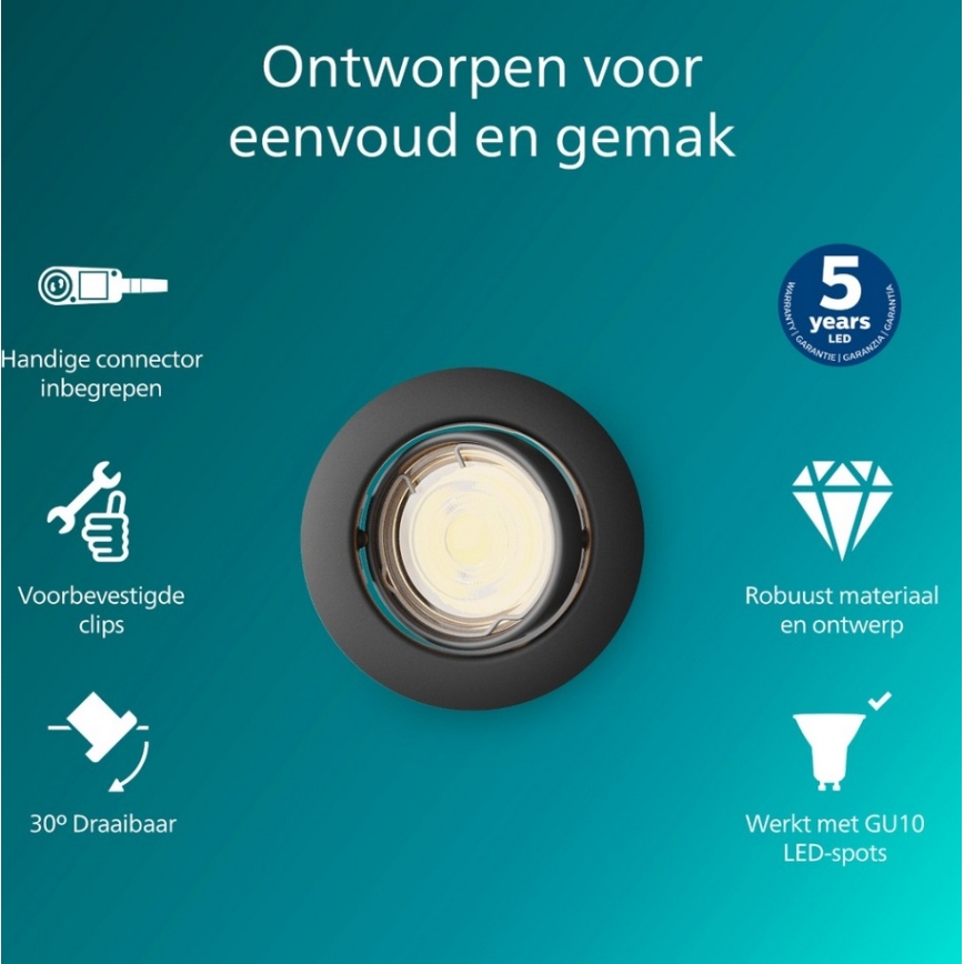 Philips - Lampada da incasso PERIDOT 1xGU10/7W/230V nera