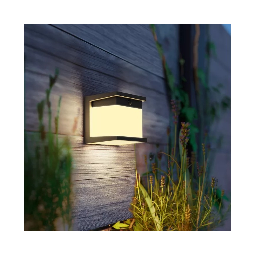 Philips - Lampada da parete solare a LED con sensore DIARA LED/3,8W/3,7V 800 mAh 2700K IP44 nero