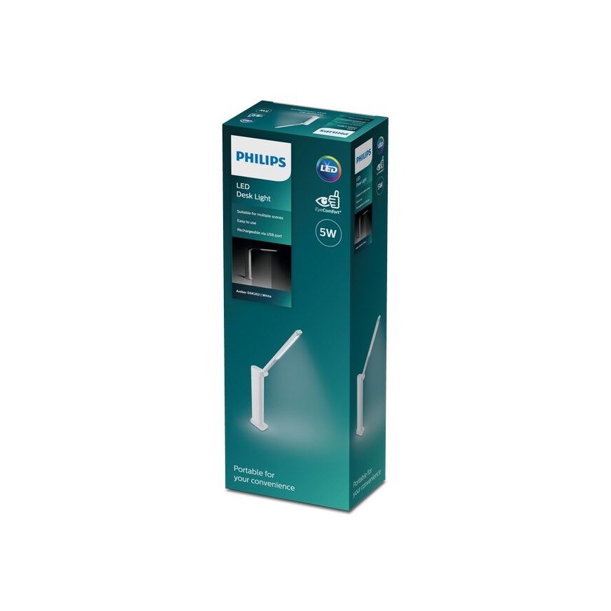 Philips - Lampada da tavolo LED dimmerabile con funzione Touch AMBER LED/5W/5V 1800 mAh bianco
