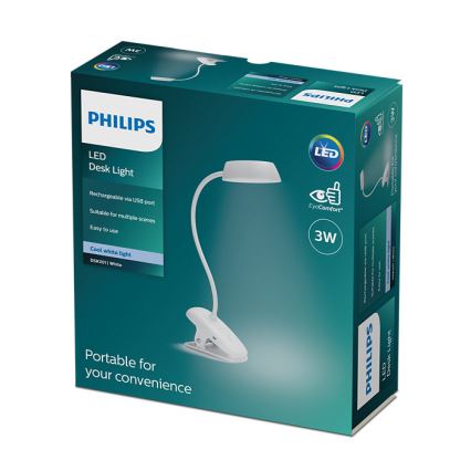 Philips - Lampada LED dimmerabile con clip DONUTCLIP LED/3W/5V 1200 mAh CRI 90 bianco