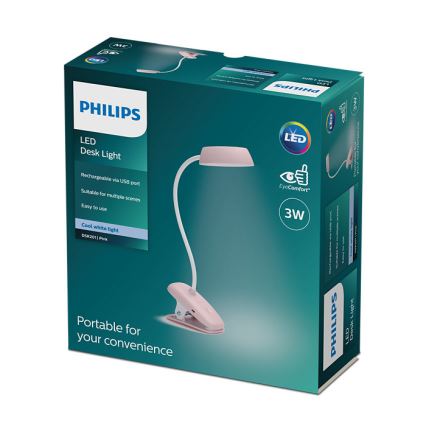 Philips - Lampada LED dimmerabile con clip DONUTCLIP LED/3W/5V 1200 mAh CRI 90 rosa