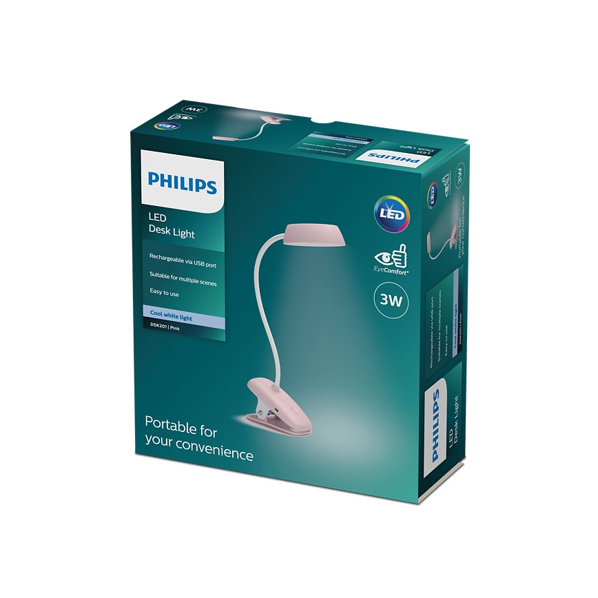 Philips - Lampada LED dimmerabile con clip DONUTCLIP LED/3W/5V 1200 mAh CRI 90 rosa
