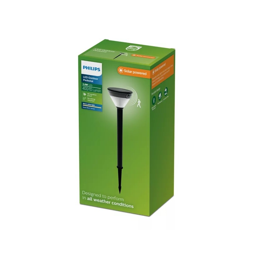 Philips - Lampada solare LED con sensore KYNA LED/3,8W/3,7V 800 mAh 2700K IP44 nera