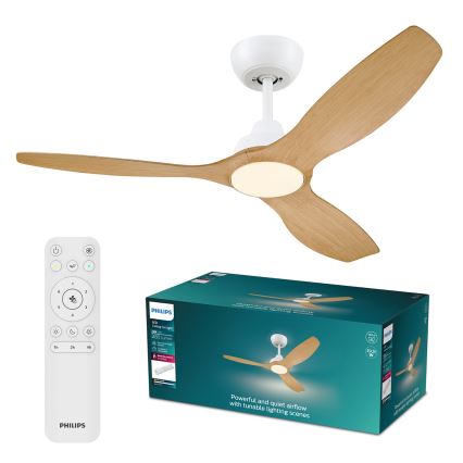Philips - Ventilatore da soffitto LED dimmerabile OLAS LED/24W/230V diam. 132 cm bianco/marrone + telecomando
