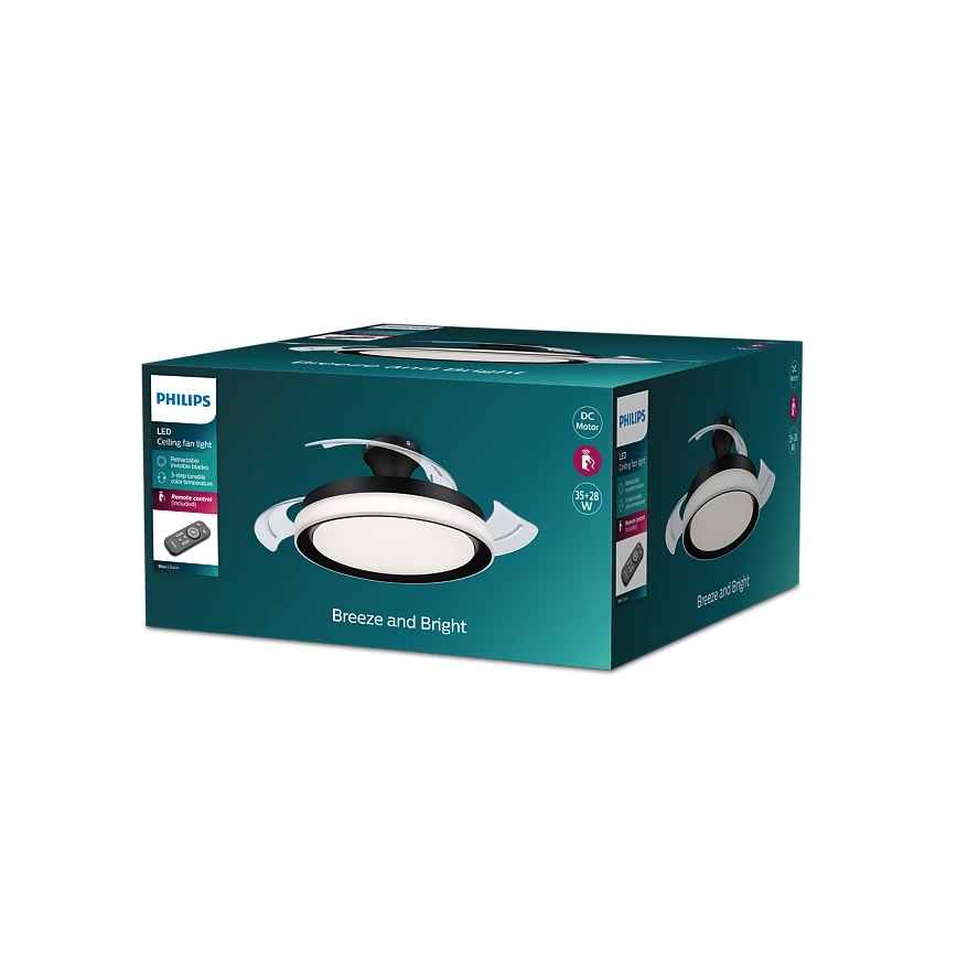 Philips - Plafoniera da soffitto LED con ventilatore BLISS LED/35W/230V 5500/4000/2700K nera + telecomando