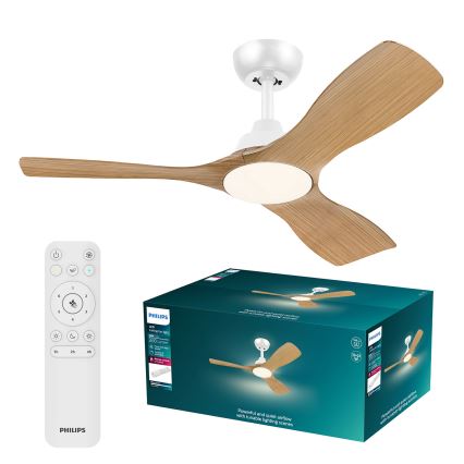 Philips - Ventilatore da soffitto con LED dimmerabile OLAS LED/24W/230V Ø 106 cm bianco/marrone + telecomando