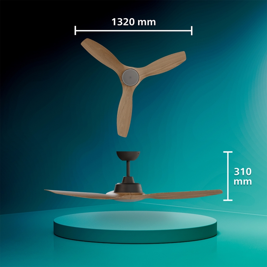 Philips - Ventilatore da soffitto LED dimmerabile OLAS LED/24W/230V Ø 132 cm nero/marrone + telecomando