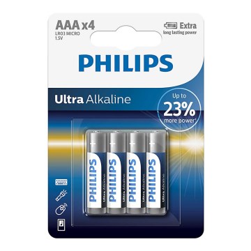Philips LR03E4B/10 - 4 pezzi Batterie alcaline AAA ULTRA ALKALINE 1,5V 1250mAh
