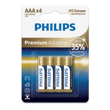 Philips LR03M4B/10 - 4 pezzi Batteria alcalina AAA PREMIUM ALKALINE 1,5V 1320mAh