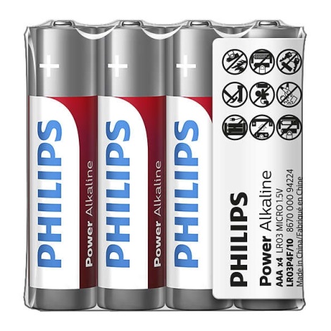 Philips LR03P4F/10 - 4 pz Batteria alcalina AAA POWER ALKALINE 1,5V 1150mAh