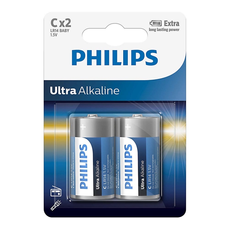 Philips LR14E2B/10 - 2 pezzi Batteria alcalina C ULTRA ALKALINE 1,5V 7500mAh