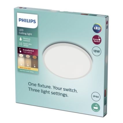 Philips -Plafoniera LED da bagno dimmerabile SCENE SWITCH LED/18W/230V IP44 2700K