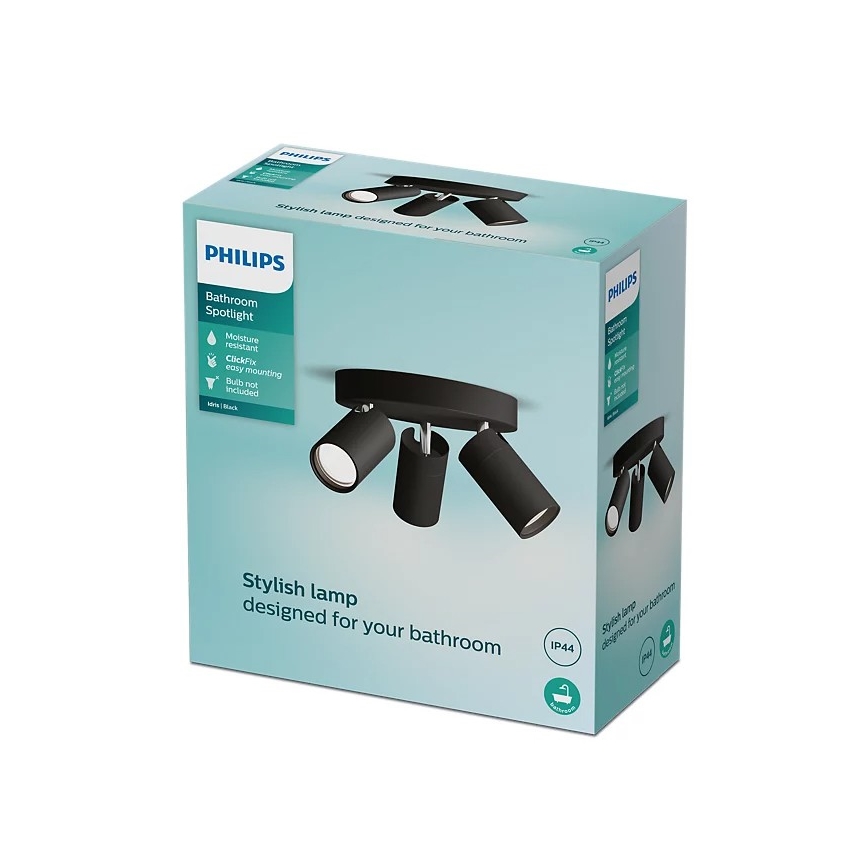 Philips - Luce Spot da bagno IDRIS 3xGU10/5W/230V IP44 nero