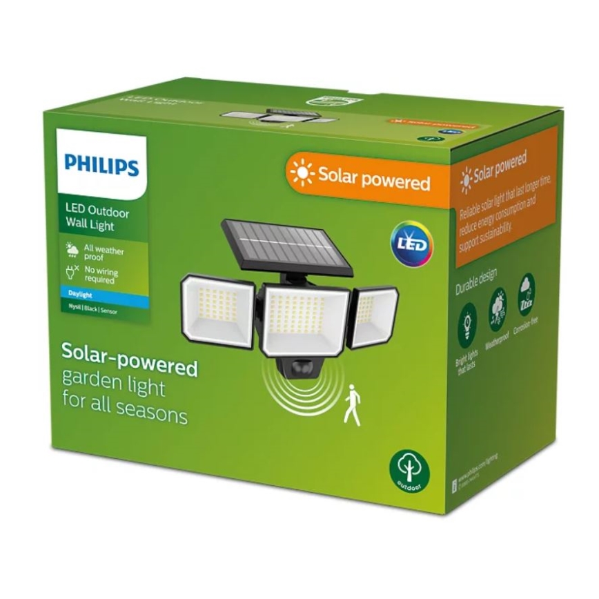 Philips - Proiettore solare da parete a LED con sensore NYSIL 3xLED/8,7W/3,7V 2000 mAh IP65
