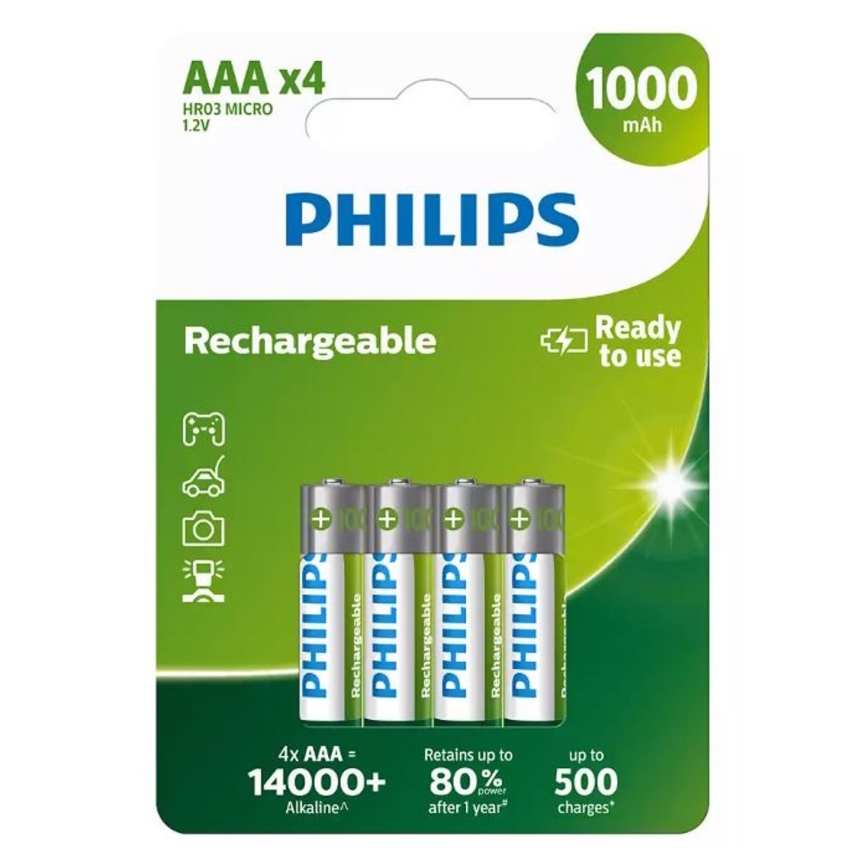 Philips R03B4RTU10/10 - 4 pz Batterie ricaricabili AAA NiMH/1,2V/1000 mAh