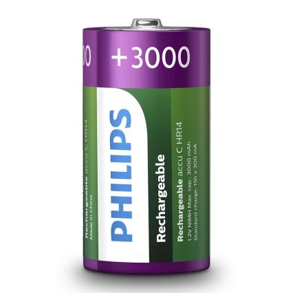 Philips R14B2A300/10 - 2 pz Batteria ricaricabile C MULTILIFE NiMH/1,2V/3000 mAh