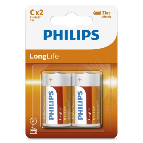 Philips R14L2B/10 - 2 pz Batteria al cloruro di zinco C LONGLIFE 1,5V 2800mAh