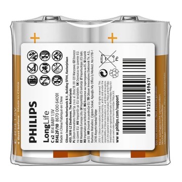 Philips R14L2F/10 - 2 pezzi Batteria zinco-cloruro C LONGLIFE 1,5V 2800mAh