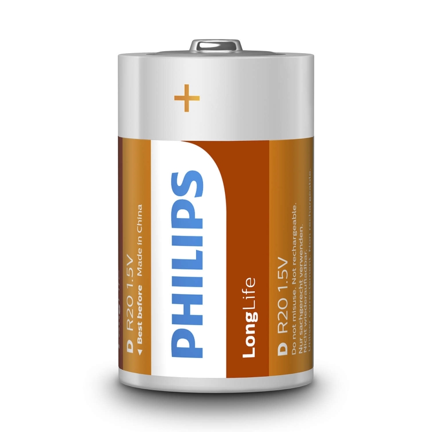 Philips R20L2F/10 - 2 pezzi Batteria zinco-cloruro D LONGLIFE 1,5V 5000mAh