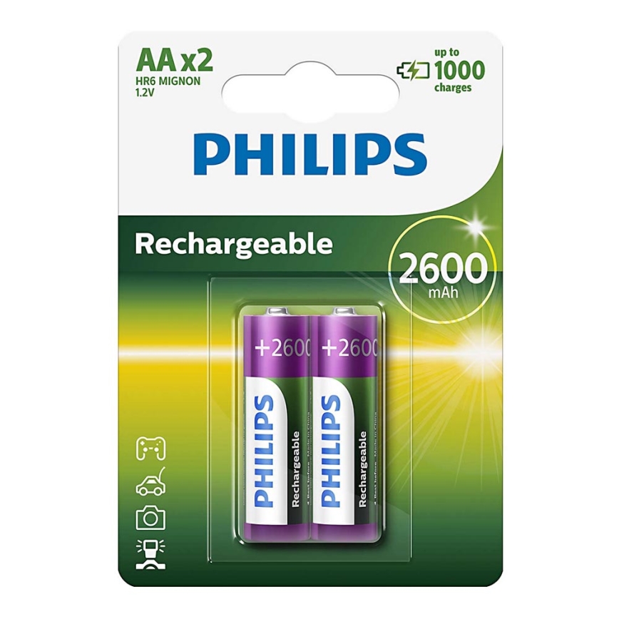 Philips R6B2A260/10 - 2 pz Batteria ricaricabile AA MULTILIFE NiMH/1,2V/2600 mAh