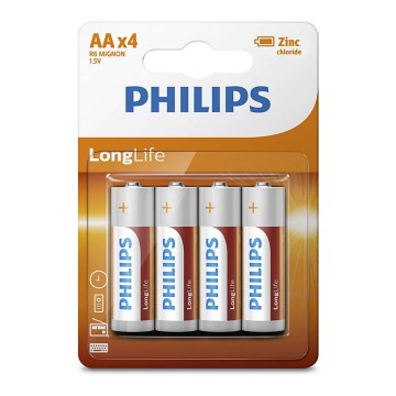 Philips R6L4B/10 - 4 pz Batteria al cloruro di zinco AA LONGLIFE 1,5V