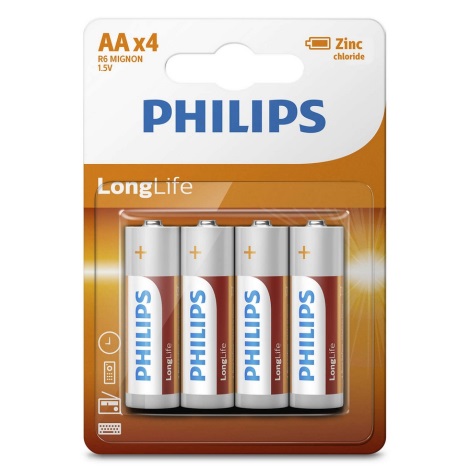 Philips R6L4B/10 - 4 pz Batteria al cloruro di zinco AA LONGLIFE 1,5V