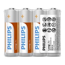 Philips R6L4F/10 - 4 pz Batteria al cloruro di zinco AA LONGLIFE 1,5V 900mAh